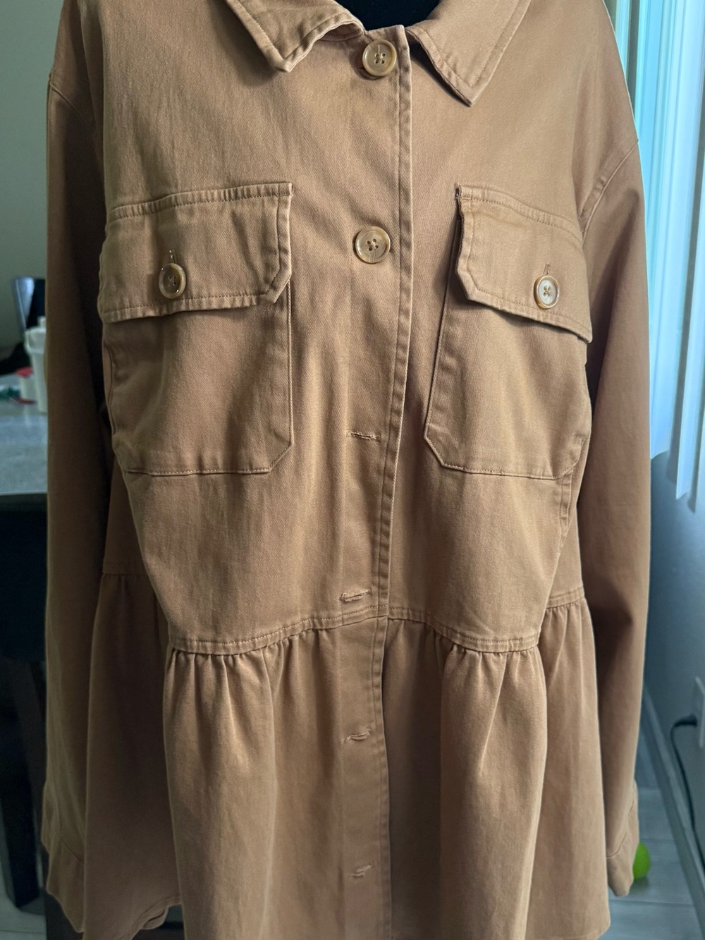 torrid Tan Button-Front Utility Jacket with Flap Pockets